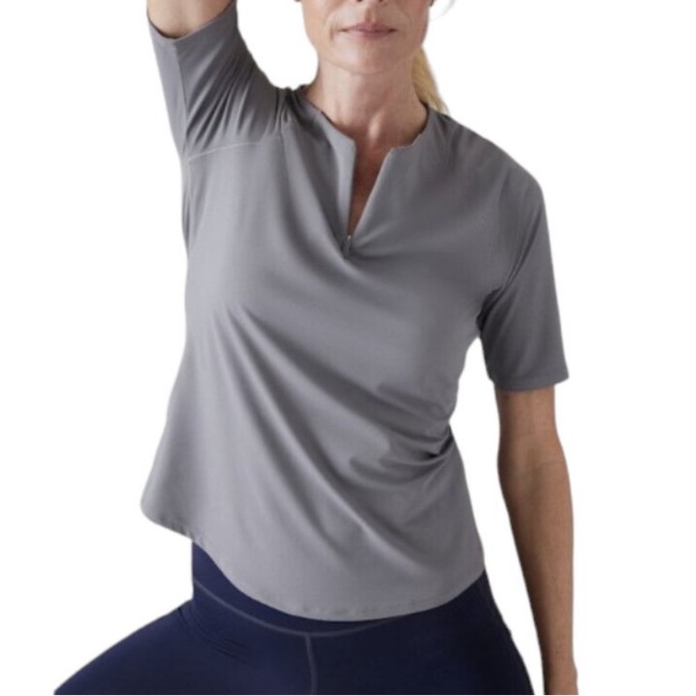 NWT Athleta Sunchaser Gray Quarter Zip UPF Short Sleeve Top - M